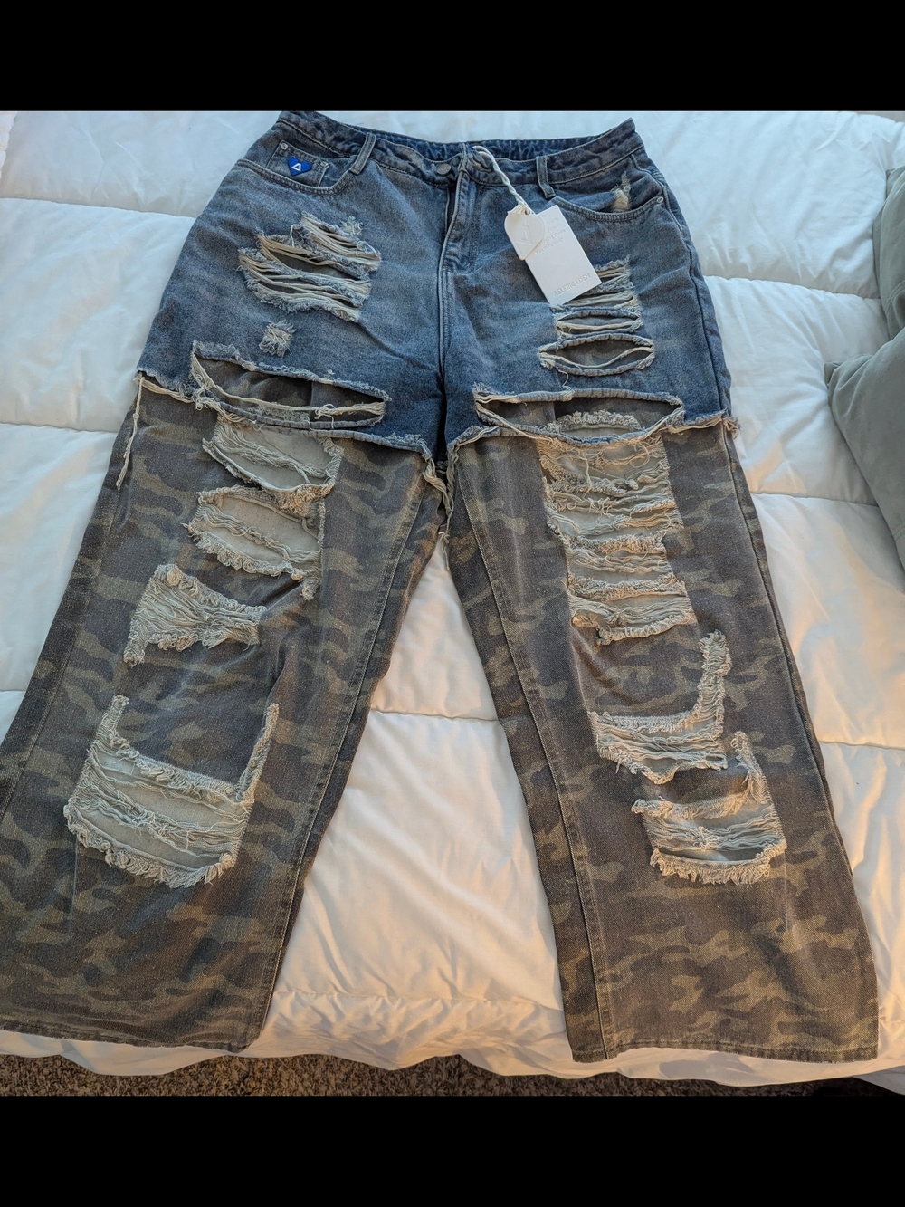 Aelfric Eden Ripped Mixed Denim & Olive Camo Jeans